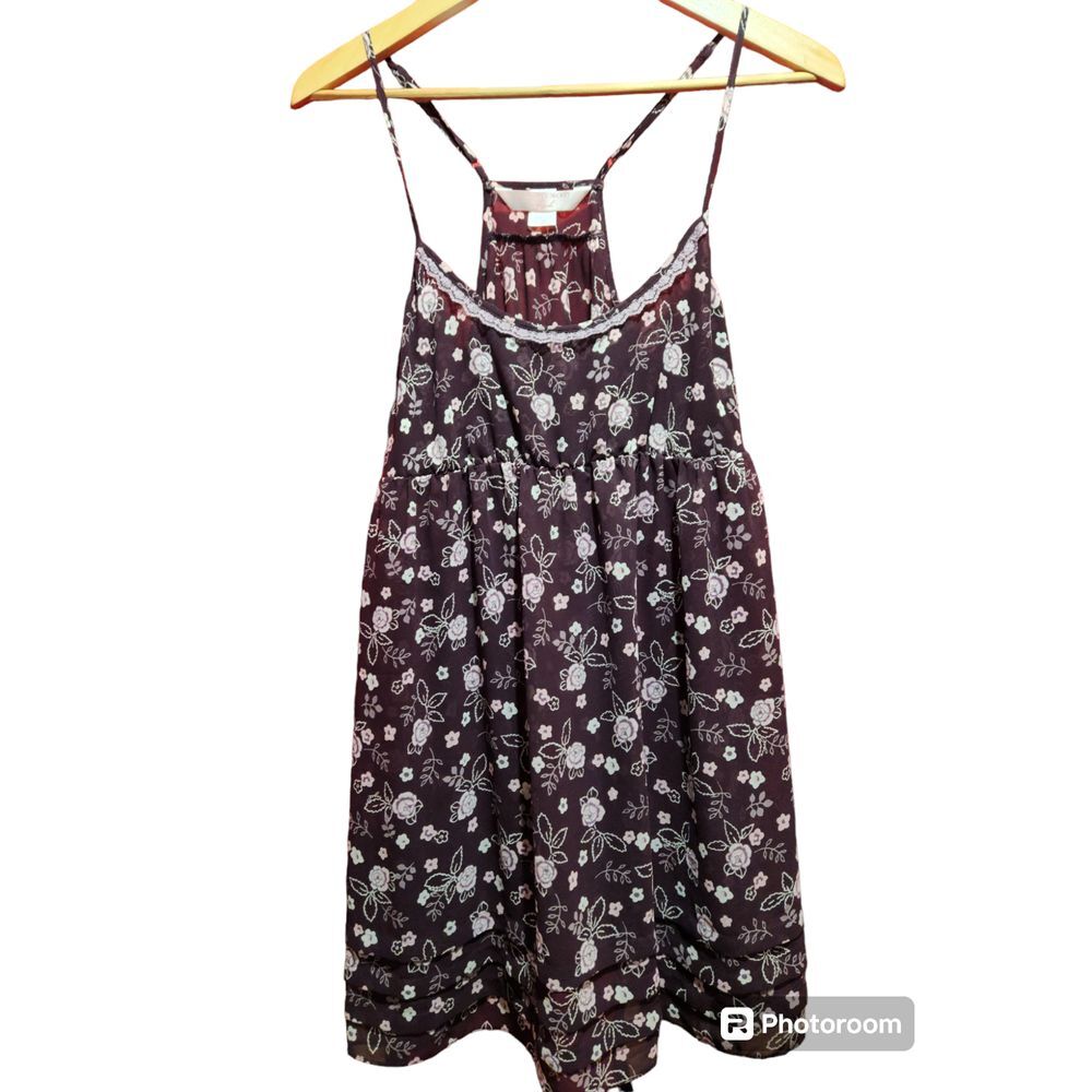 Victorias Secret Sheer‎ Babydoll Slip Dress, Sheer, Purple, Flowers, Small, Lace